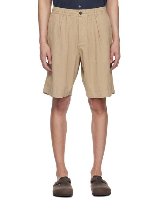 Universal Works Natural Taupe Pleated Shorts for men