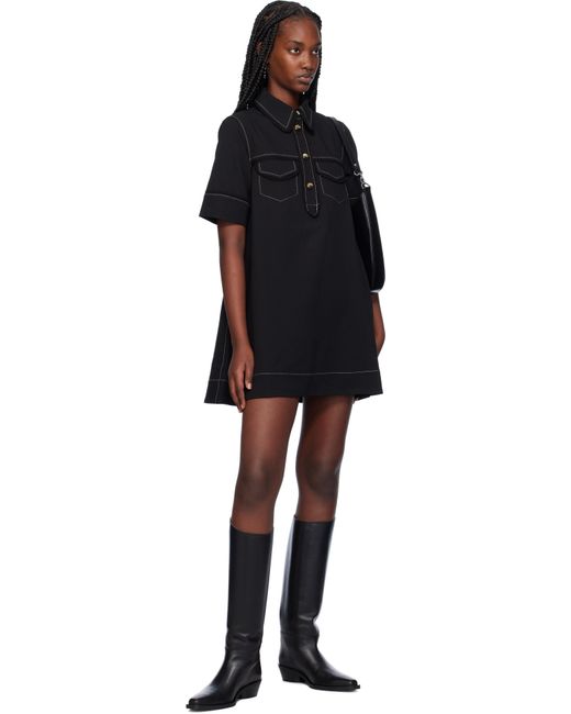 Ganni ブラック クレープ ミニワンピース Black