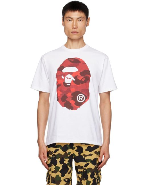 A Bathing Ape Red White Camo Big Ape Head T-shirt for men