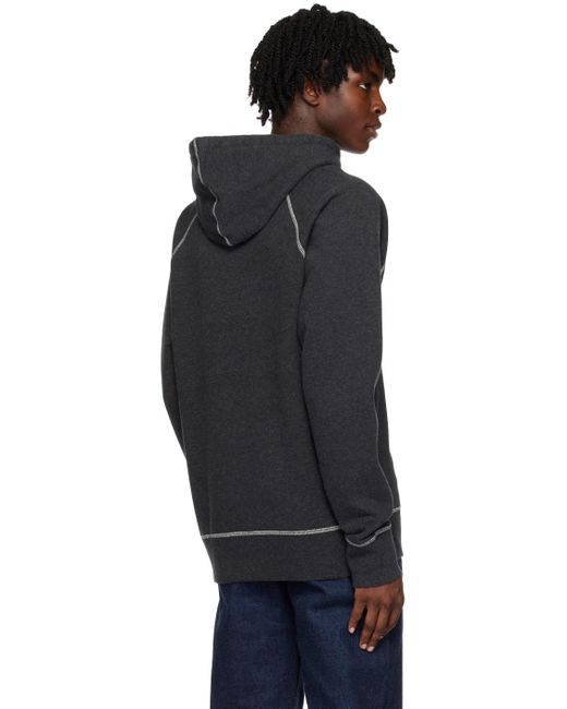 Sunspel Black Gray Contrast Stitching Hoodie for men
