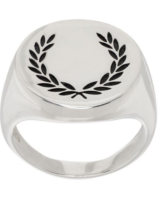 Fred Perry Metallic Silver Laurel Wreath Ring for men