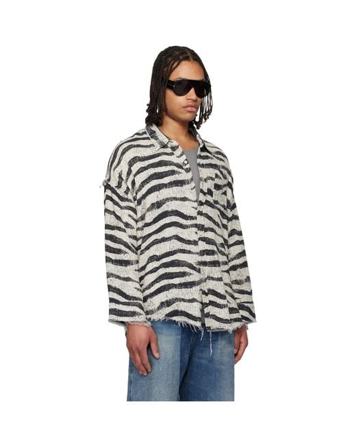 R13 Black Shredded Seam Drop Neck Shirt for men