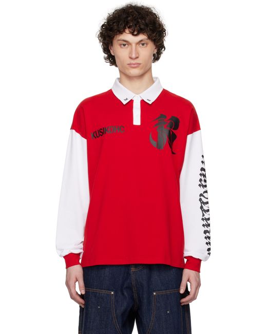 Kusikohc Red Rugby Long Sleeve Polo for men
