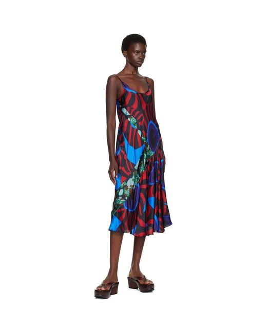 Dries Van Noten Blue Printed Slip Midi Dress