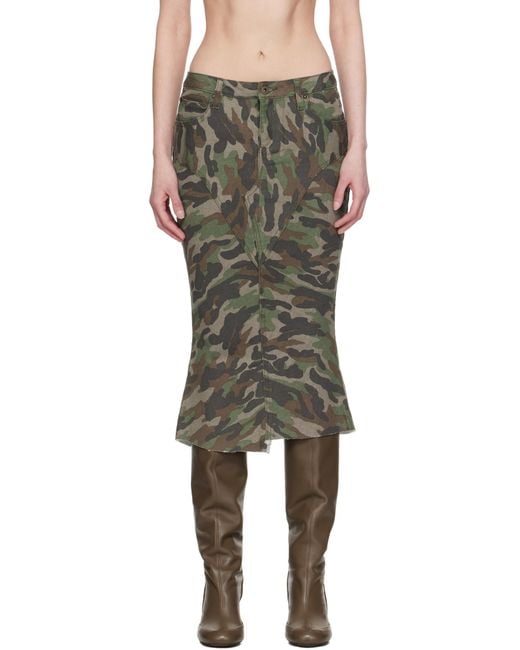 Fax Copy Express Black Camouflage Fishtail Denim Midi Skirt