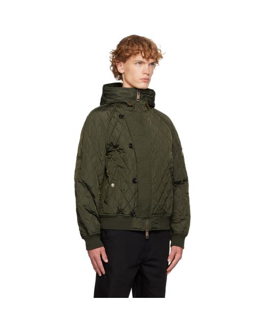 Burberry Green Khaki Hooded Quilted Nylon Bomber Jacket for men