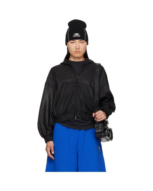 Balenciaga Black Cropped Zip-up Hoodie for men
