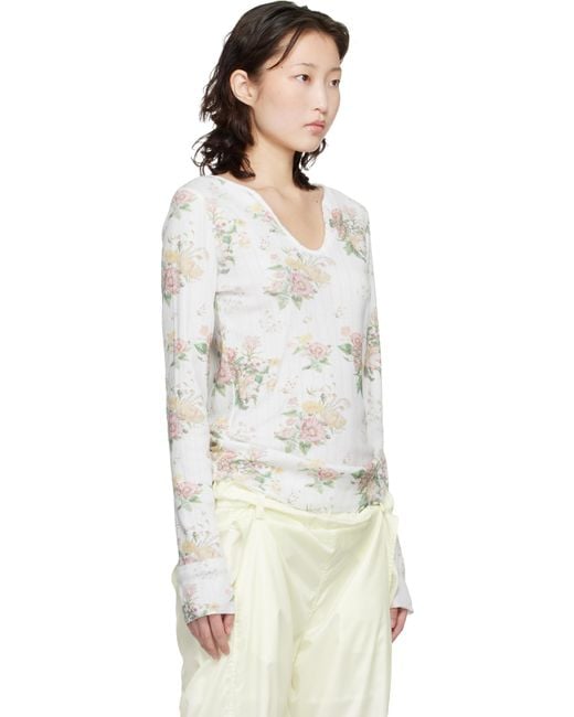 OPEN YY Floral Hook Long Sleeve Henley in White | Lyst