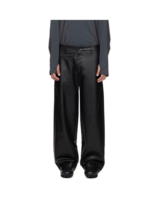 J EONGL I Black Ssense Exclusive Cicada Faux-Leather Trousers for men