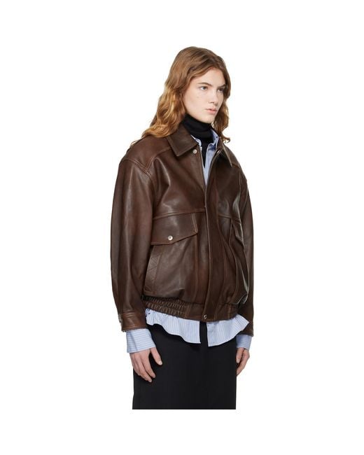 DUNST Brown Oversized Vintage Leather Jacket