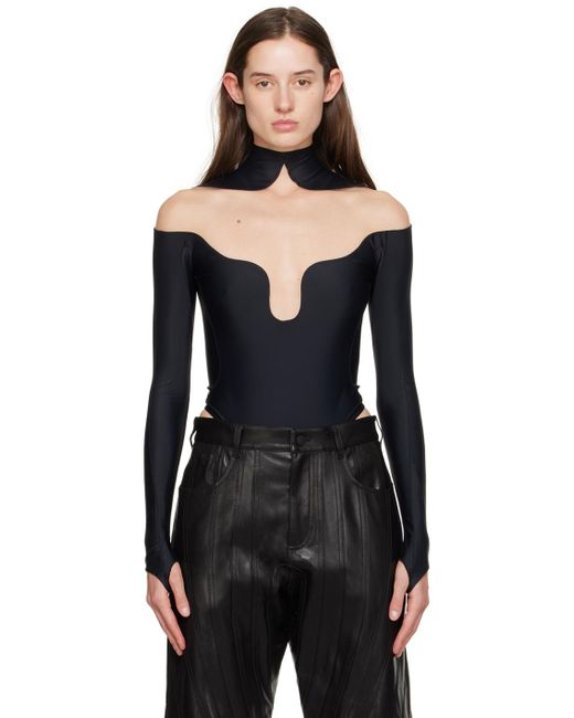 Mugler Black Wavy Bodysuit