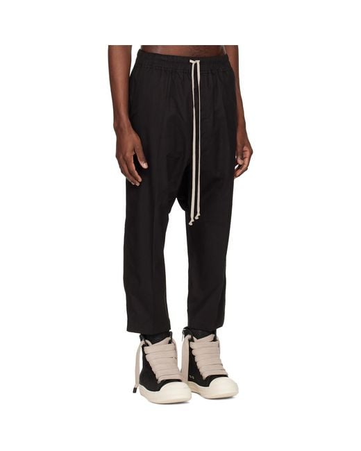 Rick Owens Black Temple Drawstring Cropped Trousers for men