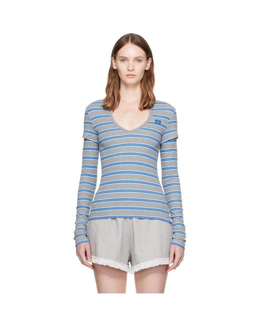Ganni Blue Stripe Long-Sleeve T-Shirt