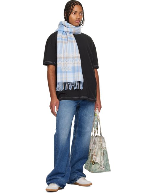 Écharpe Large Bleue À Carreaux Et À Logo Acne pour homme en coloris Blue