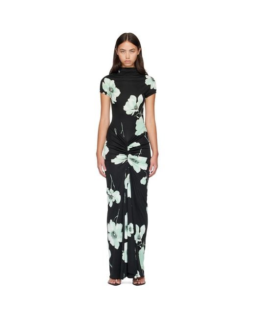 Alaïa Black Draped Printed Maxi Dress