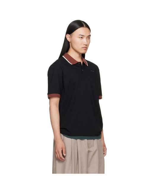 Marni Black Embroidered-Logo Polo for men