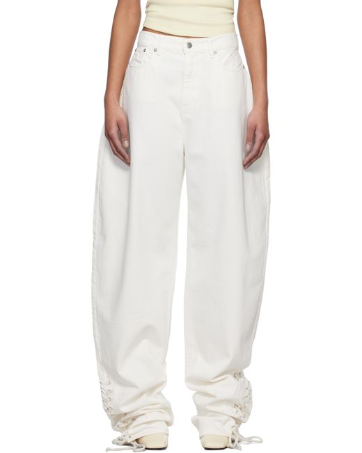 Monot White Baggy Laced Up Jeans