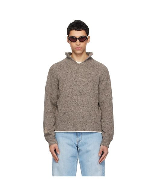 ERL Gray Taupe Slit Neck Sweater for men