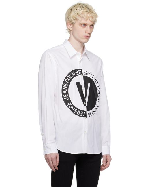 メンズ Versace ホワイト ロゴプリント シャツ Black