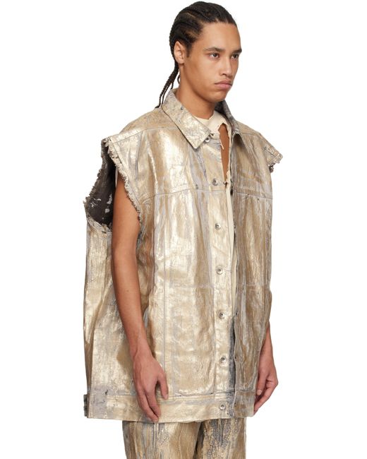 メンズ Rick Owens ゴールド Hollywood Jumbo Worker デニムベスト Natural