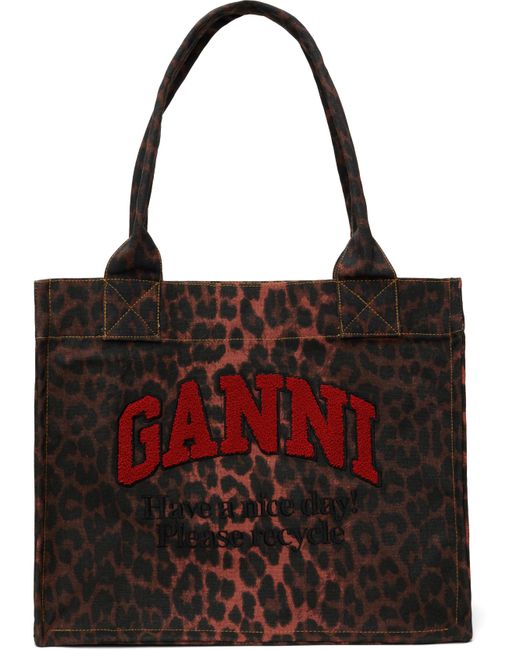 Ganni Red Leopard Print Canvas Tote