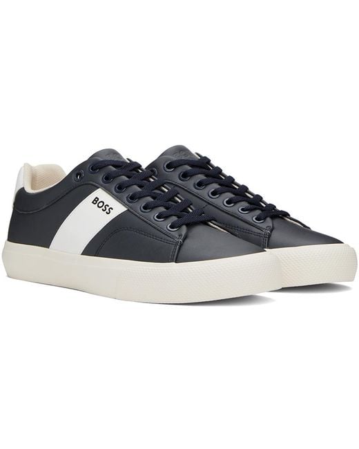 Boss Black Navy & Off-white Cupsole Contrast Band Sneakers for men