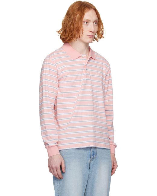 DUNST Pink Multi Stripe Collared Polo for men