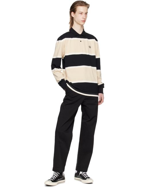 Fred Perry Black & Beige Striped Polo for men