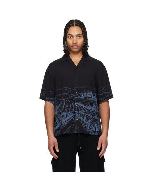 HUGO Black Oversized-Fit Statement Print Shirt for men