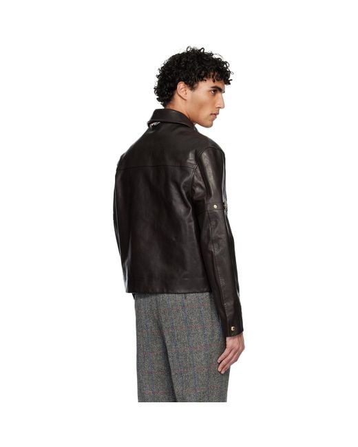 Thom Browne Black Zip Front Armband Leather Jacket for men