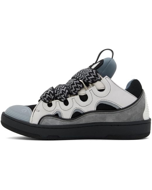 Lanvin Black Gray Leather Curb Sneakers for men