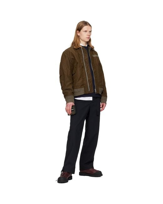Sacai Black Treated Nylon Twill Bomber Jacket for men