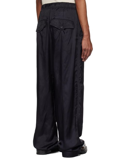 Pantalon Cargo Bleu Marine En Viscose À Cordon Coulissant Dries Van Noten pour homme en coloris Black