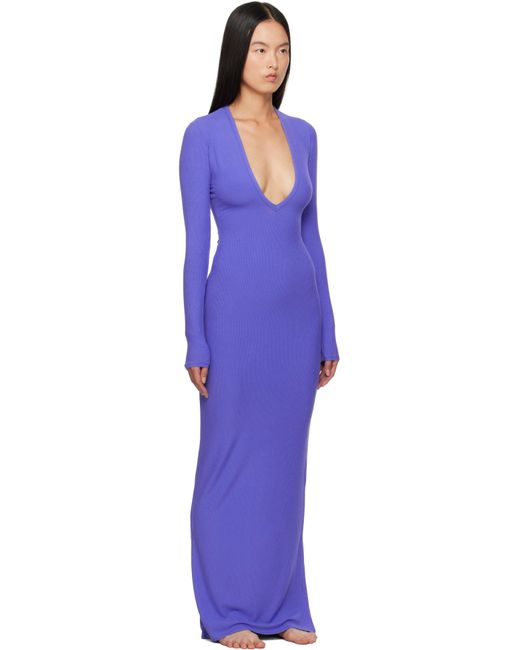 Skims Blue Soft Lounge Deep Plunge Maxi Dress