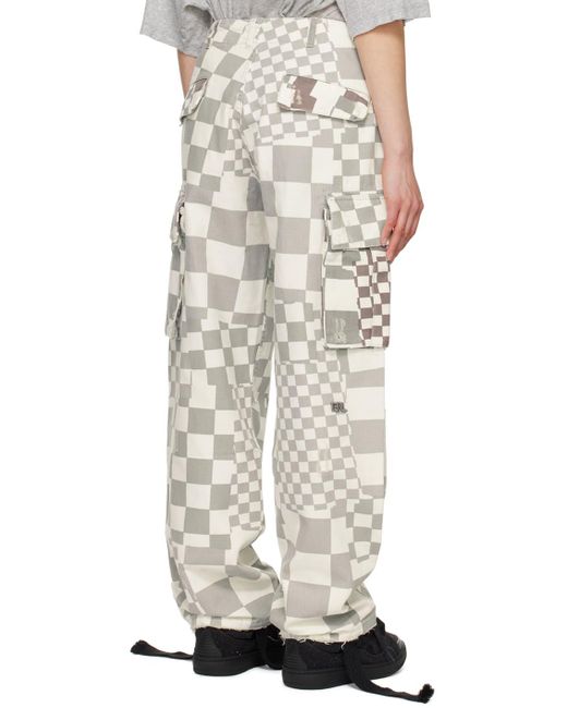 Pantalon cargo gris à carreaux ERL en coloris White