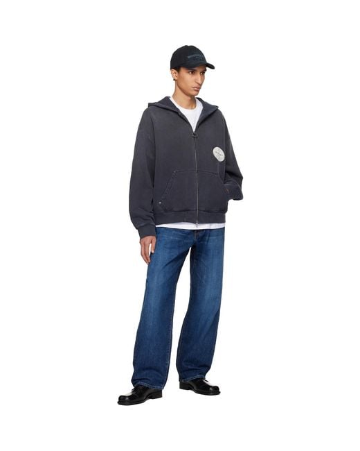 Wooyoungmi Blue Lettering Back Logo Zip-Up Hoodie for men