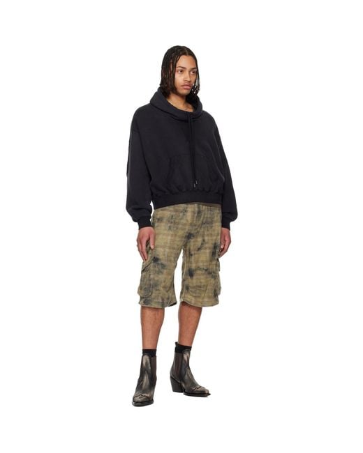 R13 Blue Funnel Neck Cropped Popover Hoodie for men