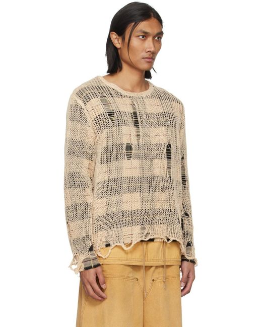 R13 Multicolor Beige Overlay Distressed Sweater for men