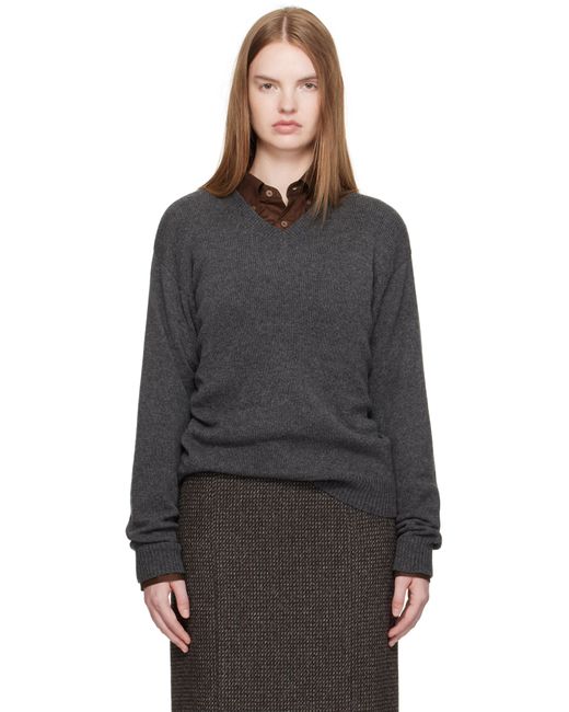 LIGHT CASHMERE KNIT V-NECK P/O CHARCOAL