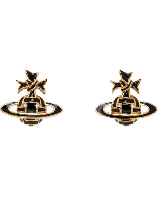 メンズ Vivienne Westwood ゴールド＆ブラック Ribbon Bas Relief ピアス Black