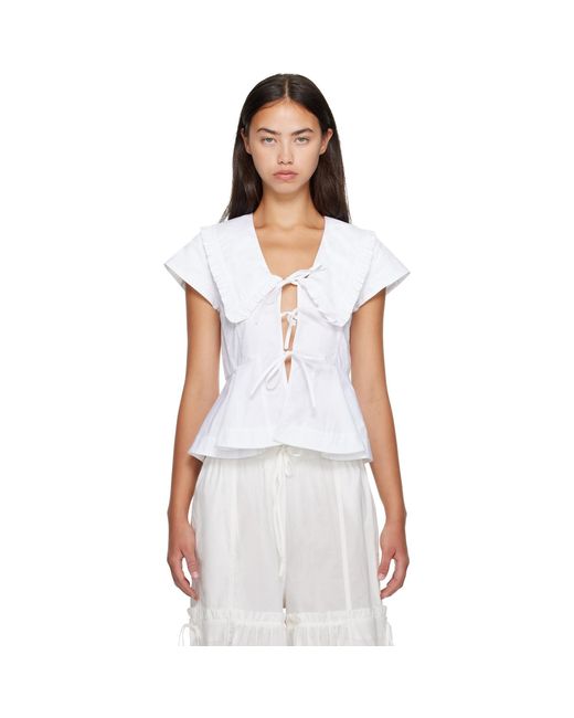 Ganni White Cotton Poplin Blouse