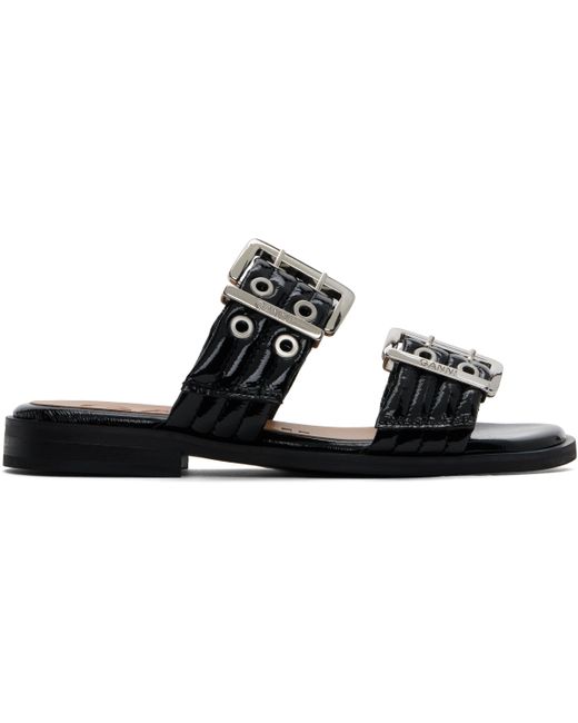 Ganni ブラック Feminine Buckle ツーストラップ サンダル Black