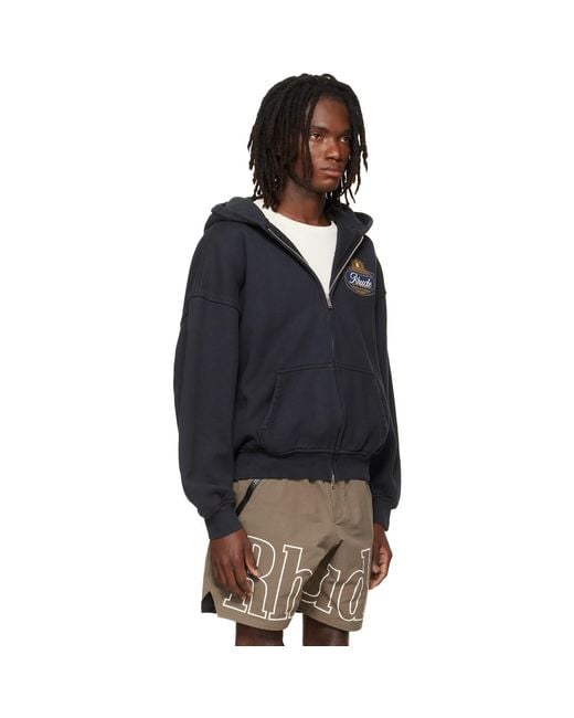 Rhude Blue Balck Safari Crest' Zip-Up Hoodie for men