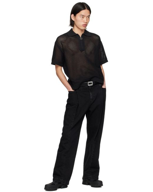 Wooyoungmi Black Zip Placket Polo for men