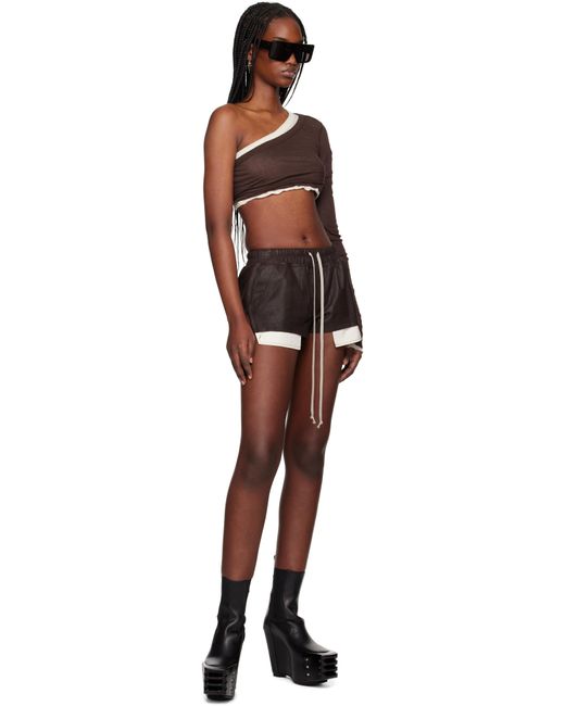Rick Owens ブラウン Hollywood Fog Boxer レザーショートパンツ Black