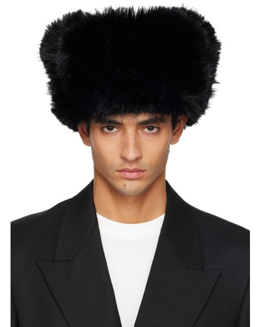 VAQUERA Black Leather & Faux-Fur Trapper Hat for men