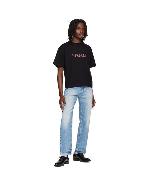 Versace Black Embroidered-Logo Cotton-Jersey Regular T-Shirt for men