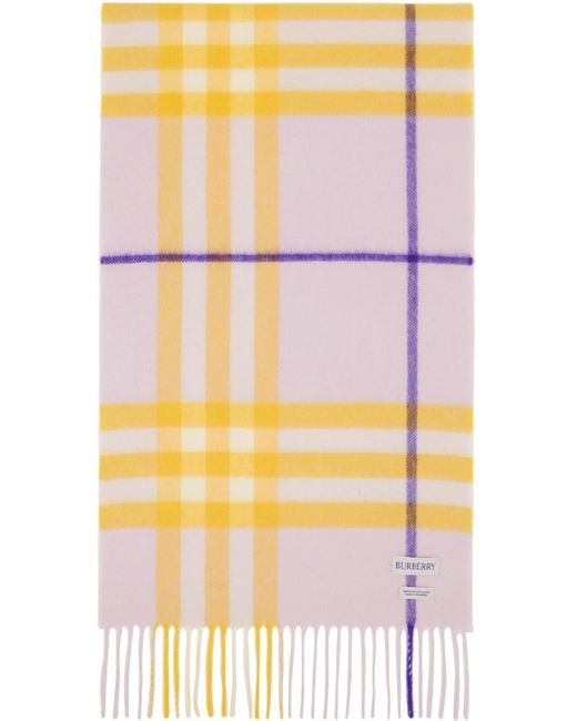 Burberry Multicolor Purple & Yellow Check Cashmere Scarf