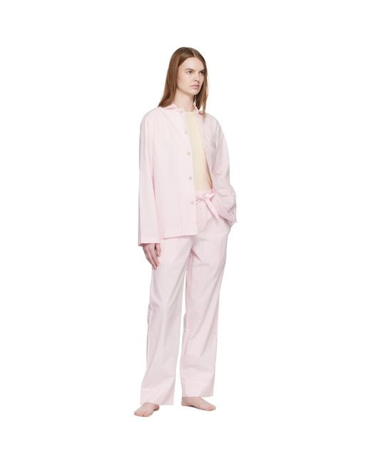 Tekla Pink Poplin Long-Sleeved Pyjama Shirt