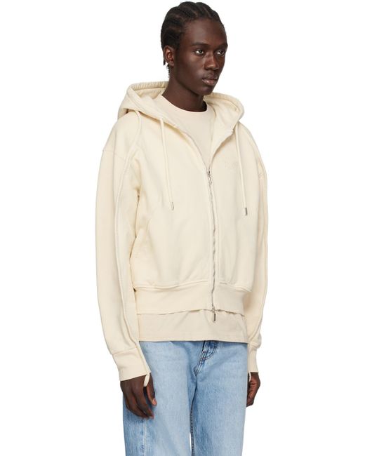 Jacquemus Natural 'Camargue Warped Logo Zipped Hoodie, Long Sleeves, Light, 100% Cotton, Size: Small for men